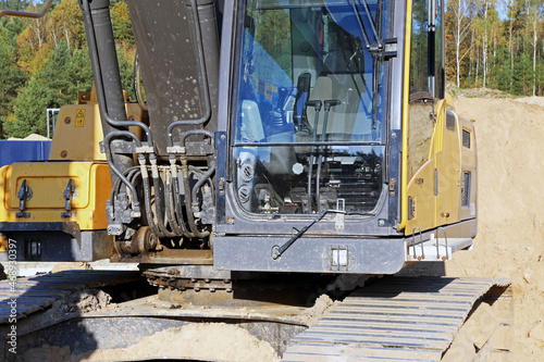 Excavator cabin close up