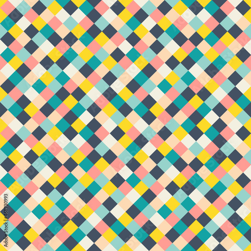 Geometric minimalistic seamless vector pattern. Multicolored abstract flat scandinavian background. Colored square tiles