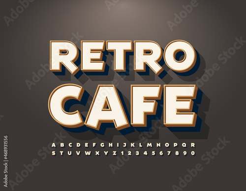 Vector creative Banner Retro Cafe. Stylish 3D Font. Vintage Alphabet Letters and Numbers set