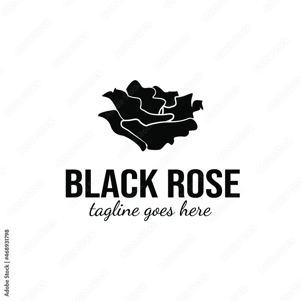 Black rose logo design template. Black and white rose brand identity