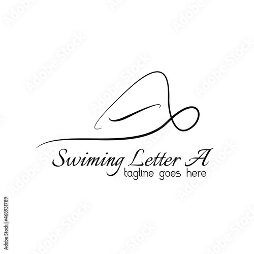 Letter A line art logo concept idea inspiration. swimming line art logo identity. Aesthetic monoline brand company template. Alphabet logotype idea.