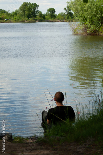 Man fishing, beautiful nature, fishing on the river
