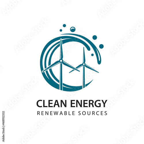 renewable energy icon with wind turbines and sea waves isolated on white background