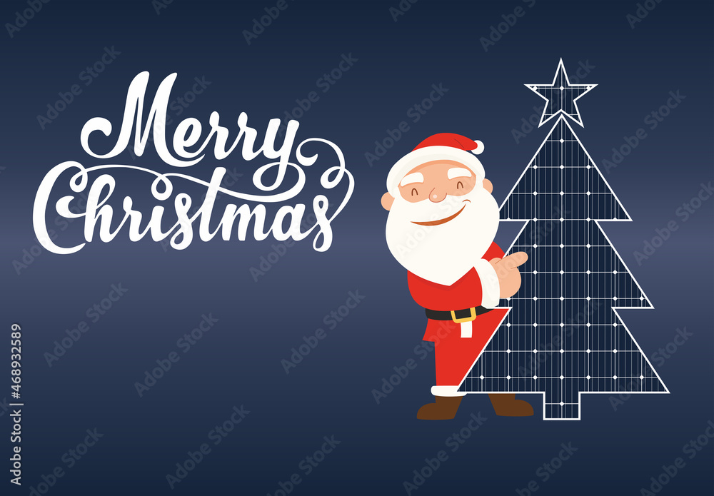 solar panel christmas card with christmas tree photovoltaic energy and santa claus Stock Vector