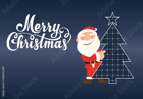 solar panel christmas card with christmas tree photovoltaic energy and santa claus