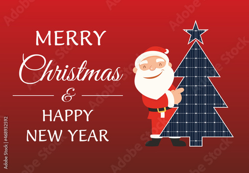 solar panel christmas card with christmas tree photovoltaic energy santa claus