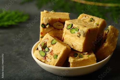 Delicious homemade soan papdi sweets from India,