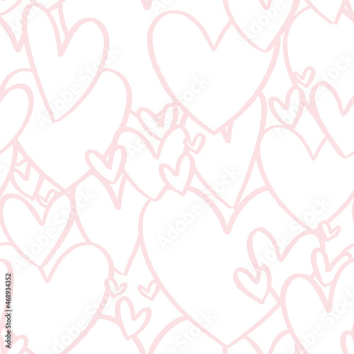 Pink hearts silhouette pattern repeat. Lovecore kitsch Valentines abstract surface design. Pop art vector illustration. Fun and cute seamless repeat surface design for girls, kids and kitsch home