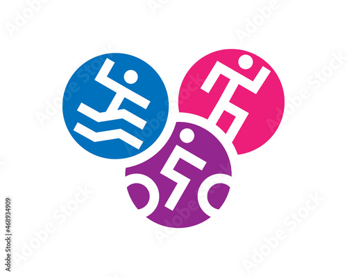 Triathlon logo design template. Simple sport logotype set. Swimming, running and bike symbols.