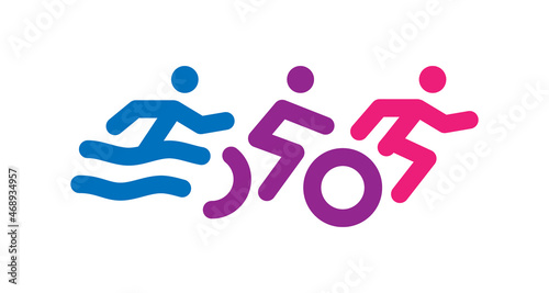 Triathlon logotype. Simple sport logo design template. Swimming, running and bike symbols.