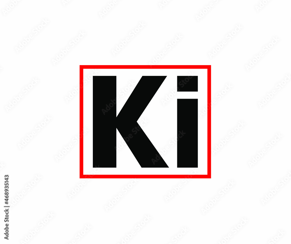 'KI' Company name initial letters monogram. KI letters in red box. KI brand logo. 'KI' Company name initial letters monogram. KI letters in red box. KI brand logo.