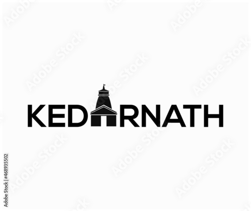 Kedarnath (lord shiva) typography with Kedarnath temple inside of typo. Kedarnath is a Lord Shiva's Name. photo