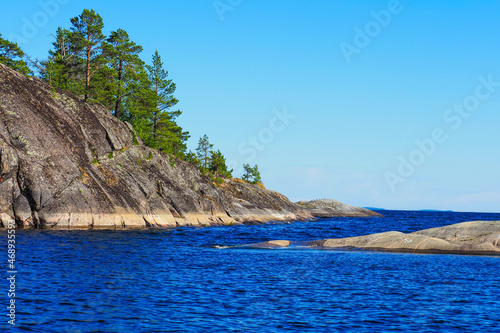 Islands of lake Ladoga, Karelia, Russia. Ladoga skerries, northern nature. Travel to Karelia