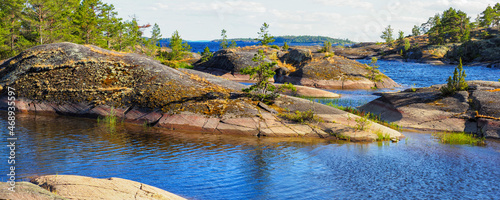 Ladoga lake skerries nature Park  Karelia  Russia. Island Honkasalo  beautiful wild natural view in summer day