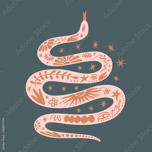 Boho snake ornate animal bohemian naive funky handdrawn style art