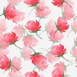 watercolor floral pattern with red flowers on white background, hand painted