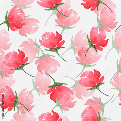watercolor floral pattern with red flowers on white background  hand painted