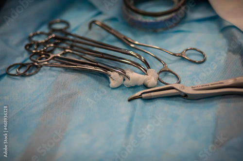 surgical instruments, the surgeon takes the instrument during the operation, the operation in the hospital, the operating nurse