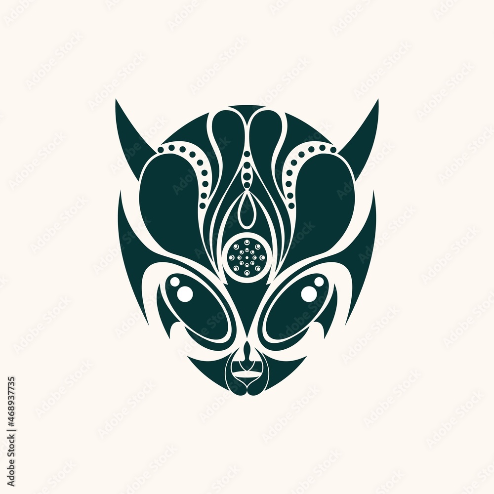 Fototapeta premium Vector silhouette of the head of a blue alien from patterns