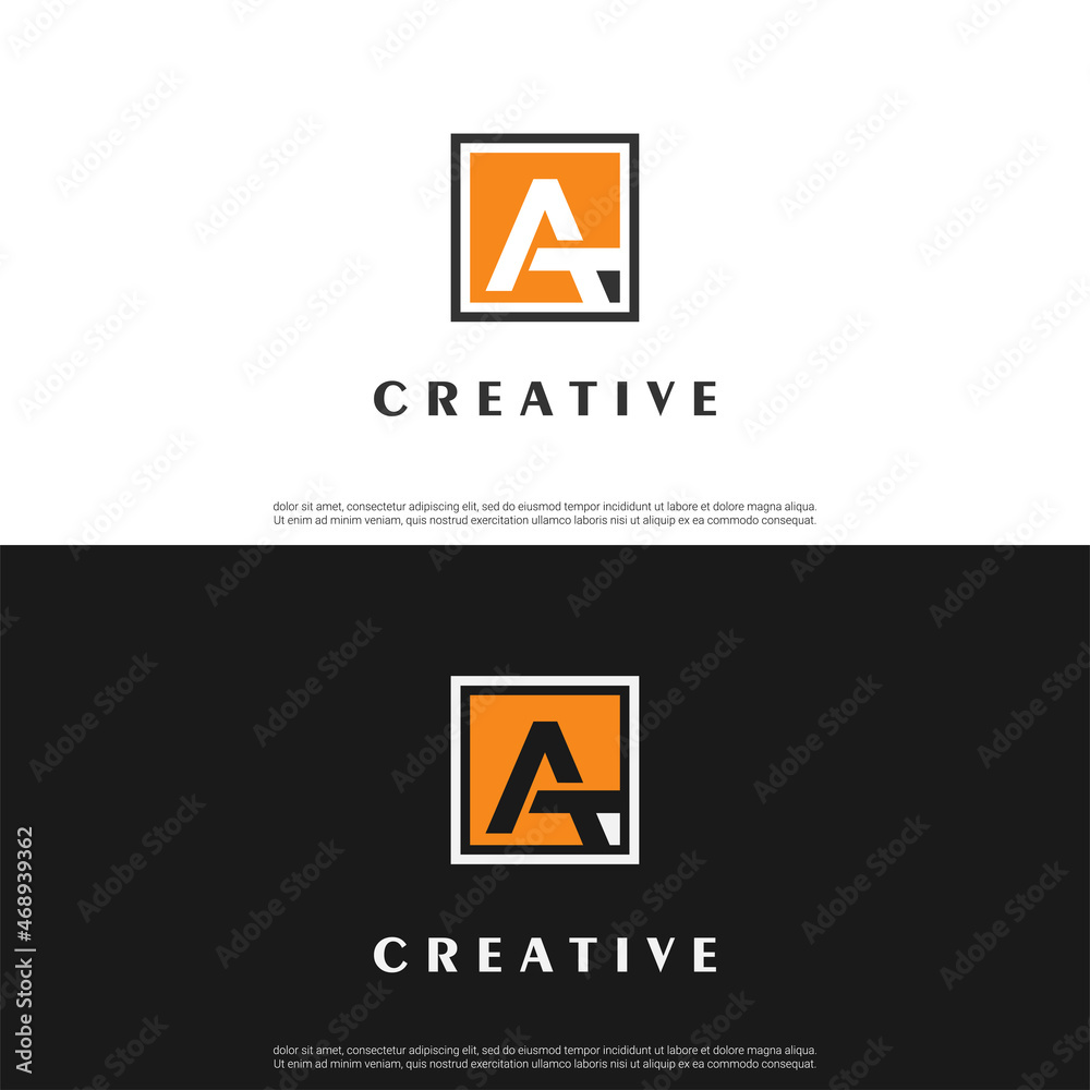 Letter AT Orange Square Logo . Flat Vector Logo Design Template Element on black white background Letter AT Orange Square Logo . Flat Vector Logo Design Template Element on black white background