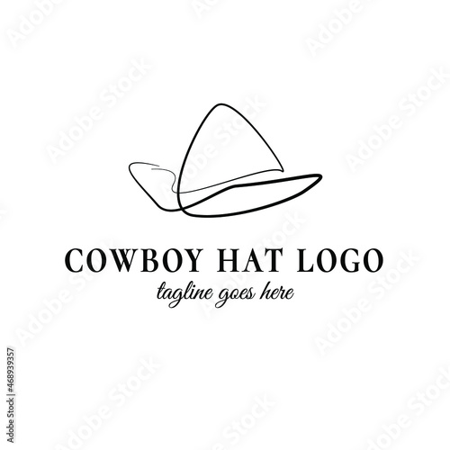 Cowboy hat logo inspiration template. Vector element for western logo concept idea. Hat logo initial brand template. Classic and modern minimal line art hat element.