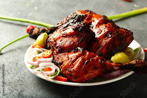 Delicious street foods background- crispy grilled chicken . Indian non vegetarian recipes. photo