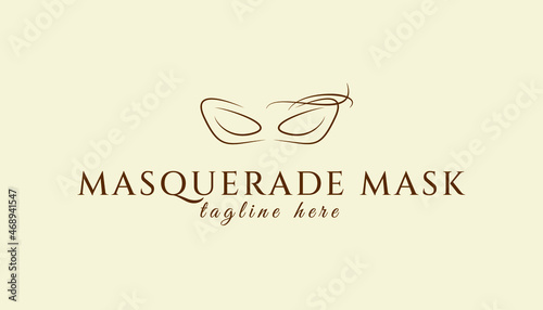 Masquerade mask logo inspiration. Aesthetic line art masquerade mask logo design for beauty care, skin care, spa, yoga, women fashion and beauty clinic treatment. Initial logo for feminine branding.