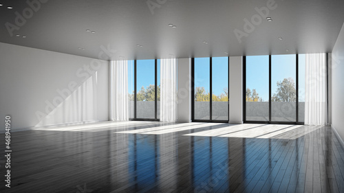 Illustration 3D rendering large luxury modern bright interiors Living room mockup computer digitally generated image