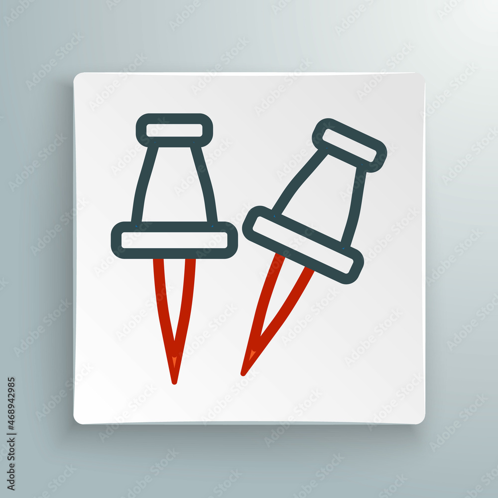 Line Push pin icon isolated on white background. Thumbtacks sign. Colorful outline concept. Vector Line Push pin icon isolated on white background. Thumbtacks sign. Colorful outline concept. Vector