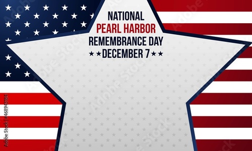 Pearl Harbor Remembrance Day Background. December 7. Template for banner, greeting card, or poster. With star, anchor icon, and USA national flag. Premium vector illustration