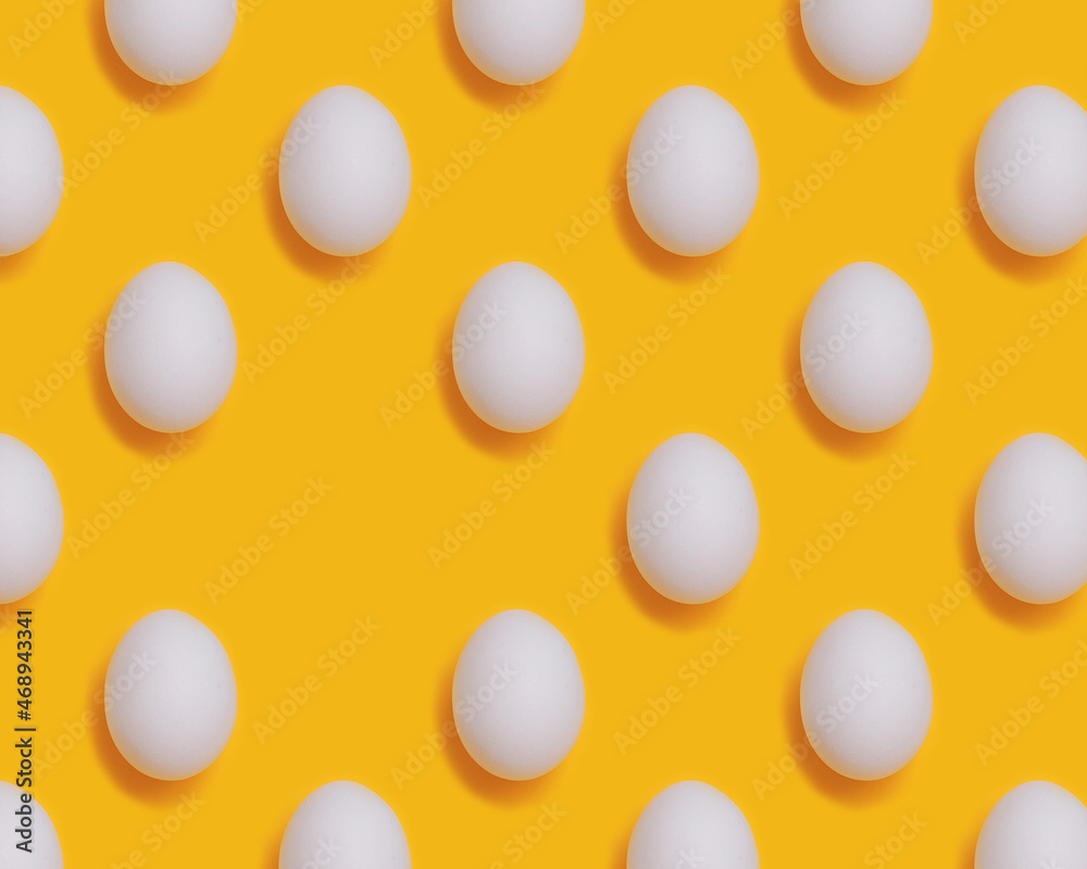 Food pattern of Easter eggs on a yellow background 