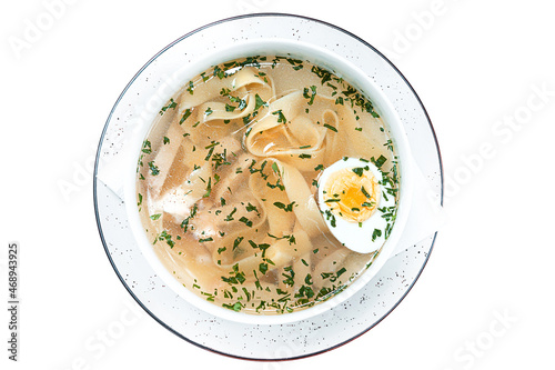 Ramen chicken with egg and noodles.