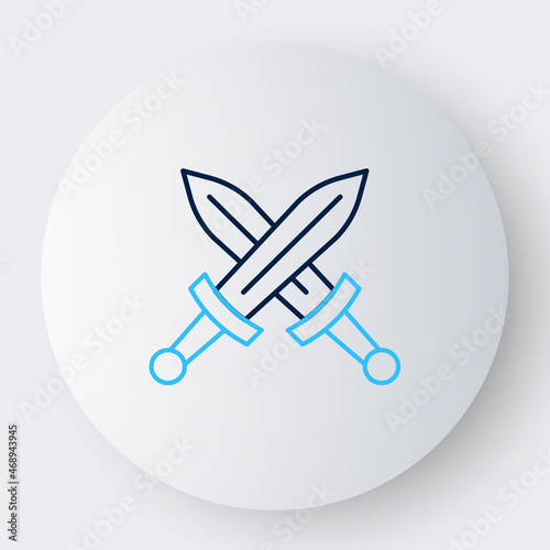 Line Crossed medieval sword icon isolated on white background. Medieval weapon. Colorful outline concept. Vector