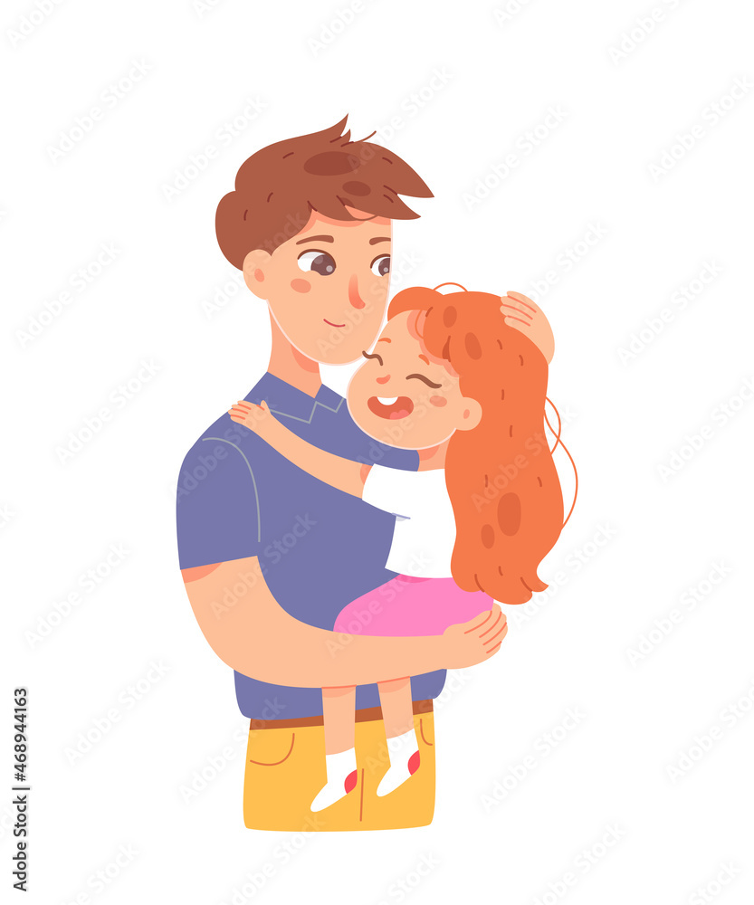 Hugs from father to daughter, dad carrying child in hand, funny young girl  hugging parent Stock Vector | Adobe Stock