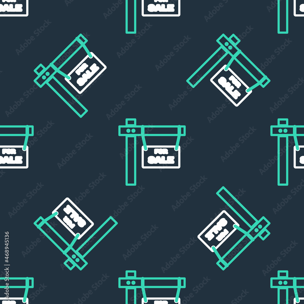 Line Hanging sign with text For Sale icon isolated seamless pattern on black background. Signboard with text For Sale. Vector Line Hanging sign with text For Sale icon isolated seamless pattern on black background. Signboard with text For Sale. Vector
