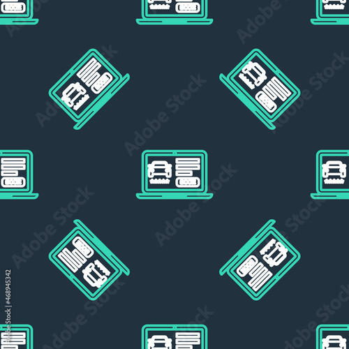 Line Online car sharing icon isolated seamless pattern on black background. Online rental car service. Online booking design concept for laptop. Vector © vector_v