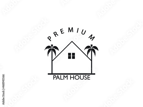 palm house tree home logo vector icon illustration