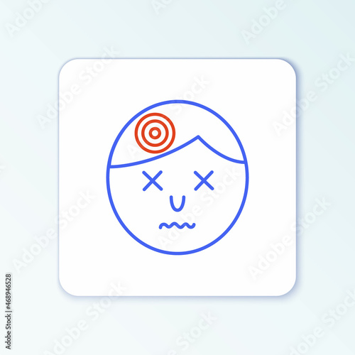 Line Man having headache, migraine icon isolated on white background. Colorful outline concept. Vector