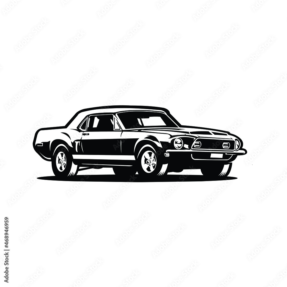 Classic muscle car vector in black and white color vector image illustration