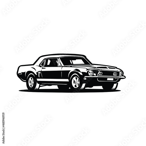 Classic muscle car vector in black and white color vector image illustration