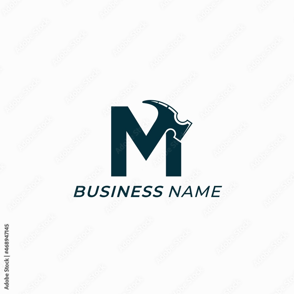 design logo creative letter M and hammer
