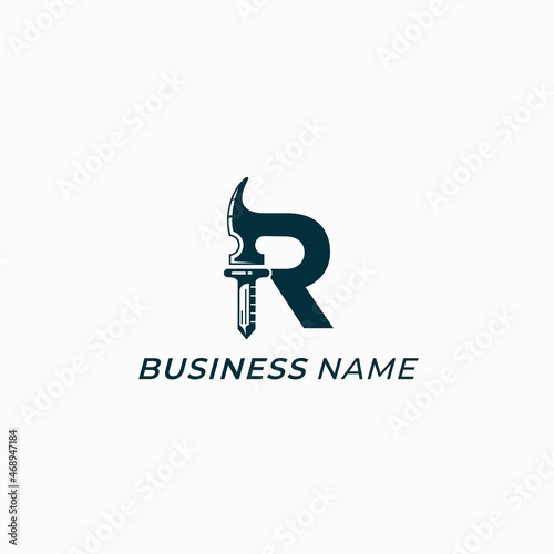 design logo creative letter R and hammer and nail