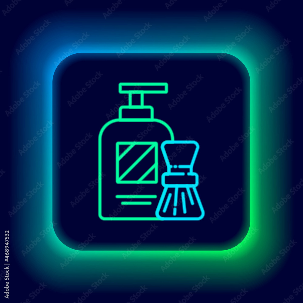 Glowing neon line Shaving gel foam and brush icon isolated on black background. Shaving cream. Colorful outline concept. Vector Glowing neon line Shaving gel foam and brush icon isolated on black background. Shaving cream. Colorful outline concept. Vector