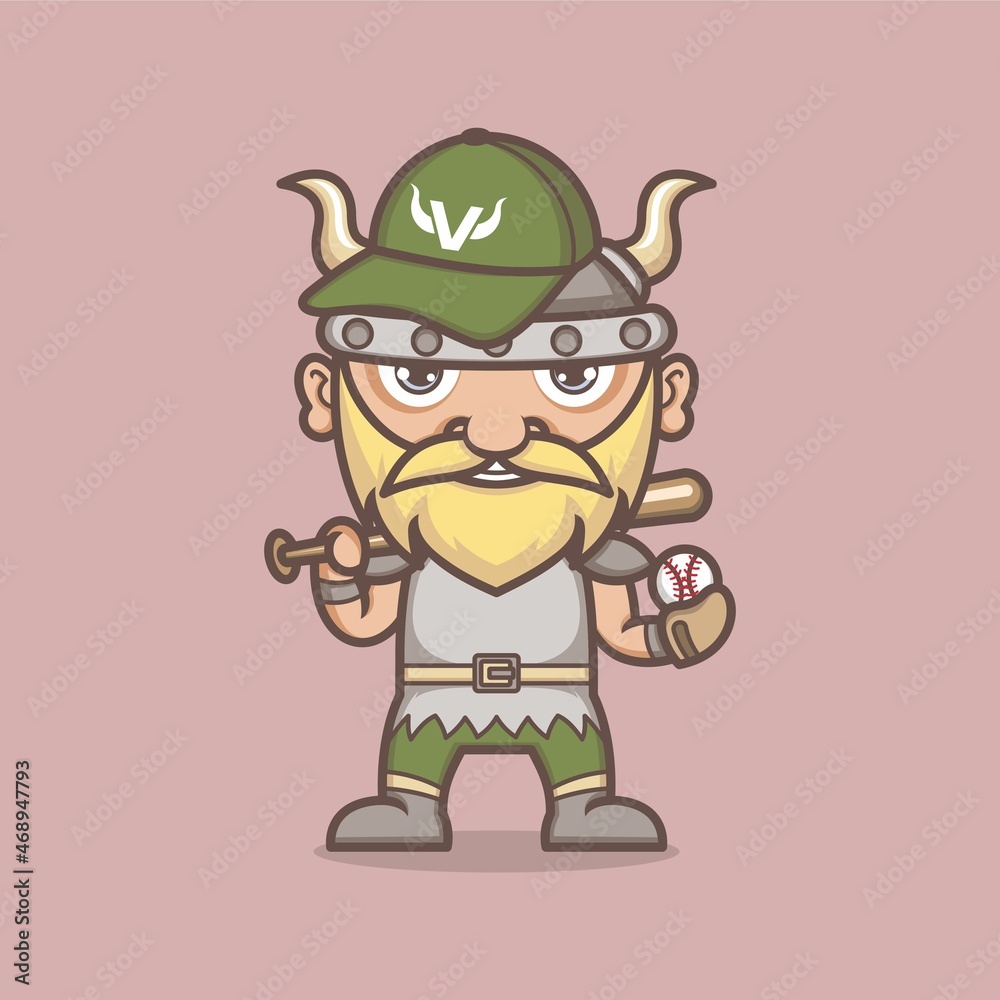cute cartoon viking characters become baseball players. vector illustration for mascot logo or sticker cute cartoon viking characters become baseball players. vector illustration for mascot logo or sticker