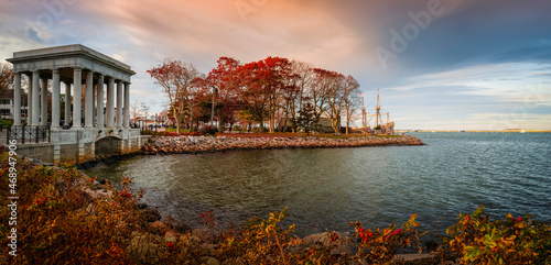 Seascape with the view of Plymouth Rock Monument and Pilgrim Memorial State Park in Plymouth, Massachusetts. photo