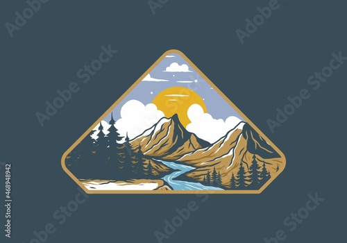 River between mountain cliffs illustration