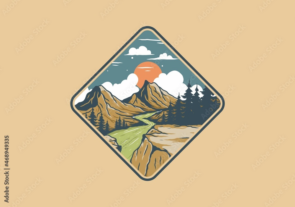 River between mountain cliffs illustration River between mountain cliffs illustration