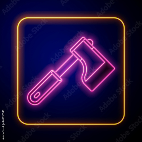 Glowing neon Wooden axe icon isolated on black background. Lumberjack axe. Vector