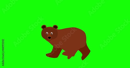Walking cheerfull cartoon bear, loop animation 2d photo