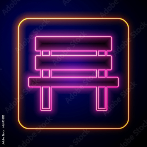 Glowing neon Bench icon isolated on black background. Vector